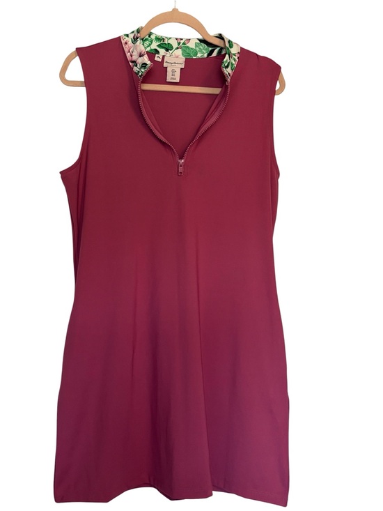 Tommy Bahama Dresses & Skirts - Tommy Bahama Sleeveless Zip-Neck Tank Dress Burgundy with Floral Collar